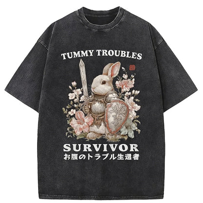 Cardydony Funny Rabbit：tummy Troubles Survivor Washed T-shirt
