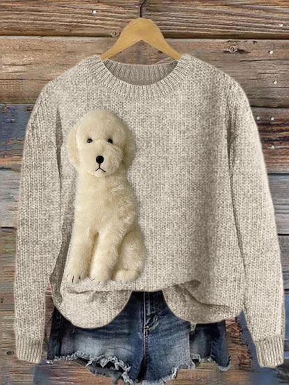 Cardydony Fuzzy Golden Doodle Dog Felt Cozy Knit Sweater