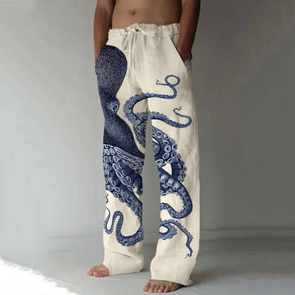 Cardydony Japanese Art Octopus Graphic Printed Casual Pants