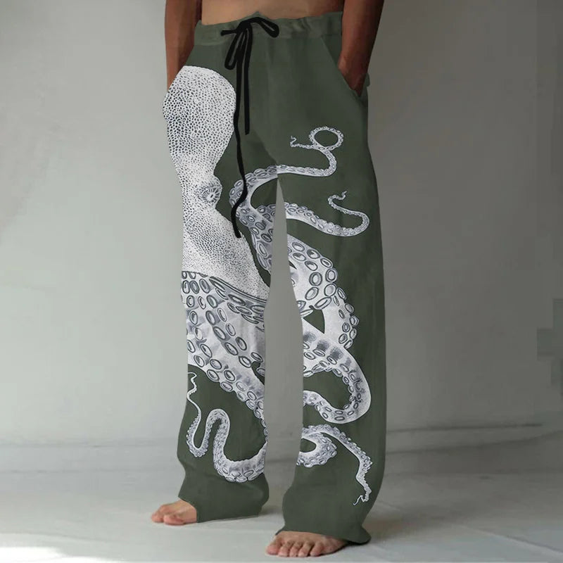 Cardydony Japanese Art Octopus Graphic Printed Casual Pants