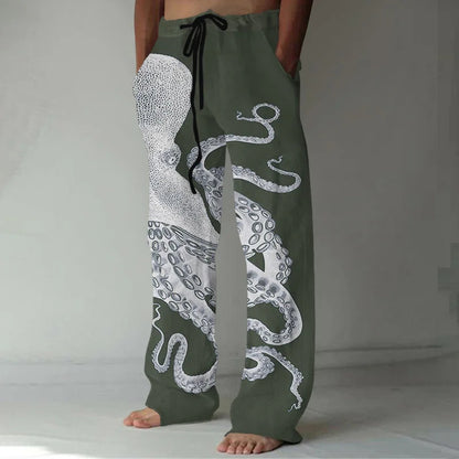 Cardydony Japanese Art Octopus Graphic Printed Casual Pants
