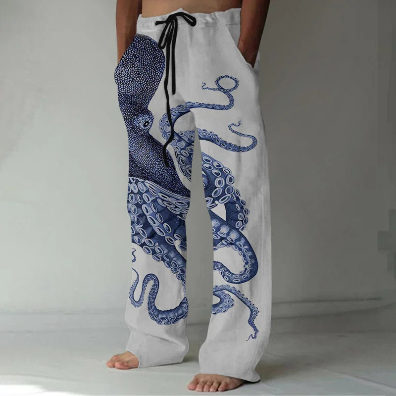 Cardydony Japanese Art Octopus Graphic Printed Casual Pants