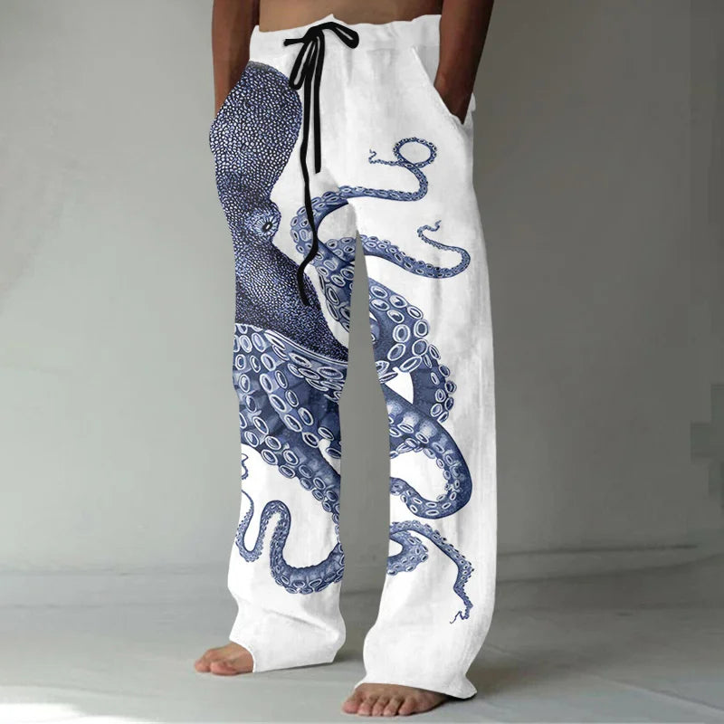 Cardydony Japanese Art Octopus Graphic Printed Casual Pants