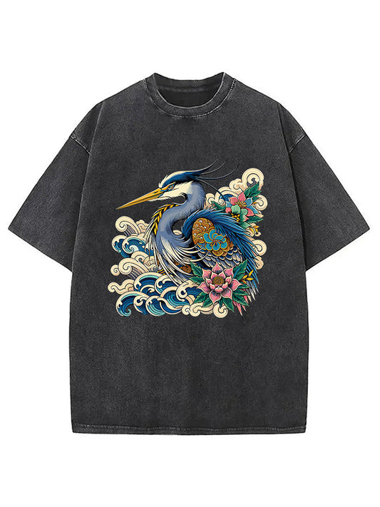 Cardydony Japanese Blue Heron Washed T-shirt