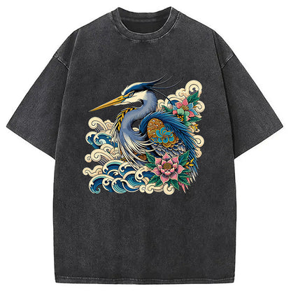 Cardydony Japanese Blue Heron Washed T-shirt