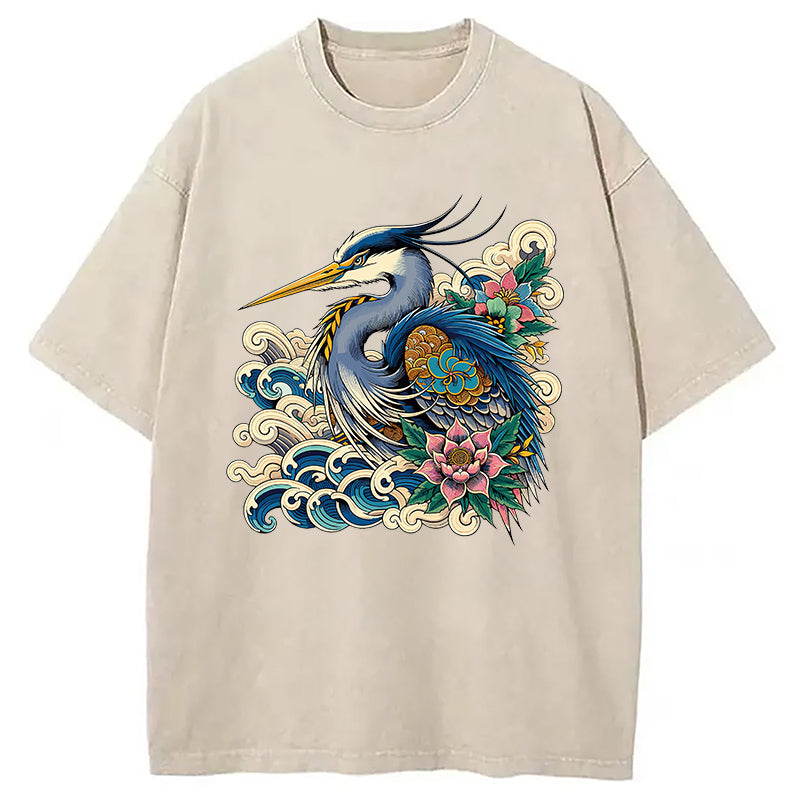 Cardydony Japanese Blue Heron Washed T-shirt
