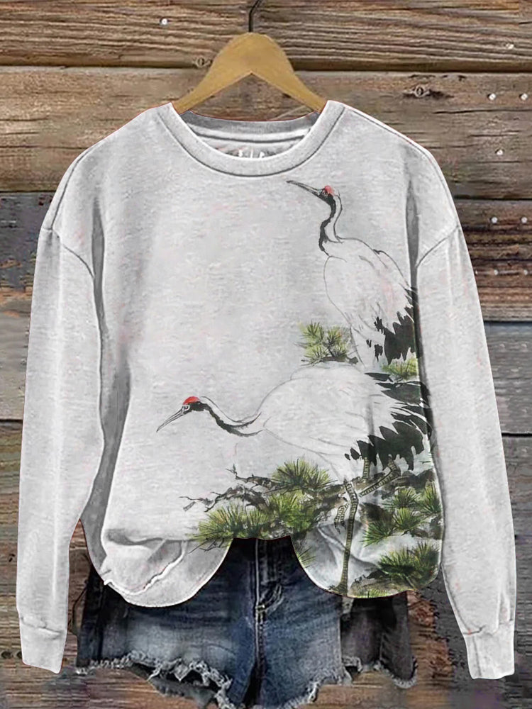 Cardydony Japanese Crane Art Pattern Women's Casual Sweatshirt