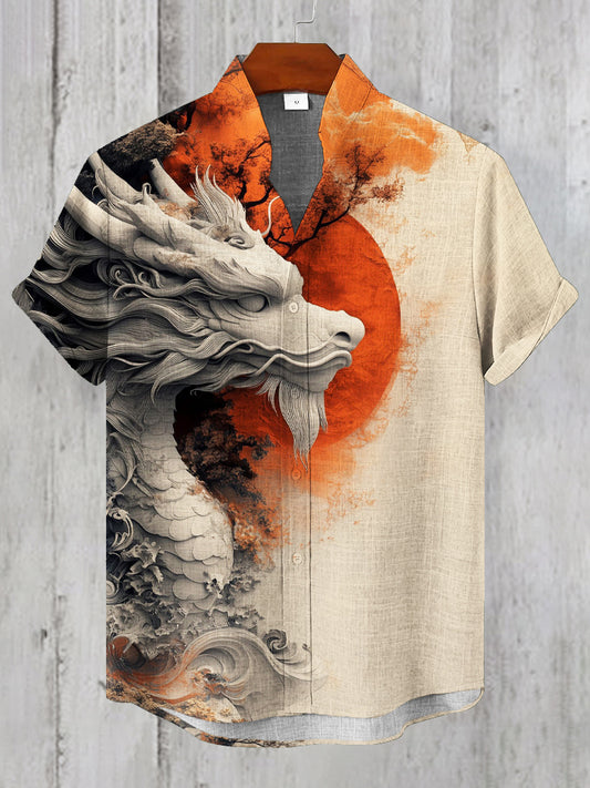 Cardydony Japanese Dragon Totem Art Men's Casual Short Sleeve Shirt
