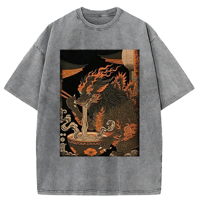 Cardydony Kirin Eating Ramen Washed T-shirt
