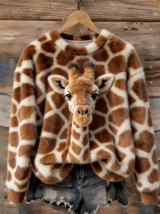 Cardydony Lovely Giraffe & Giraffe Pattern Cozy Plush Sweatshirt