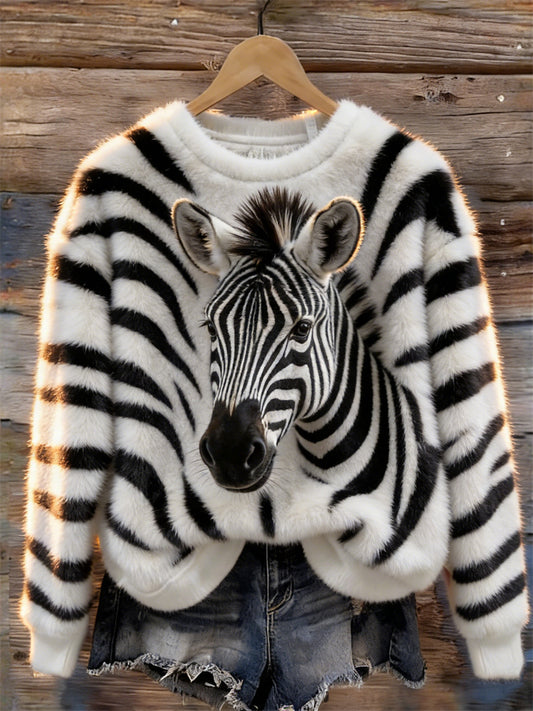 Cardydony Lovely Zebra & Zebra Pattern Cozy Plush Sweatshirt