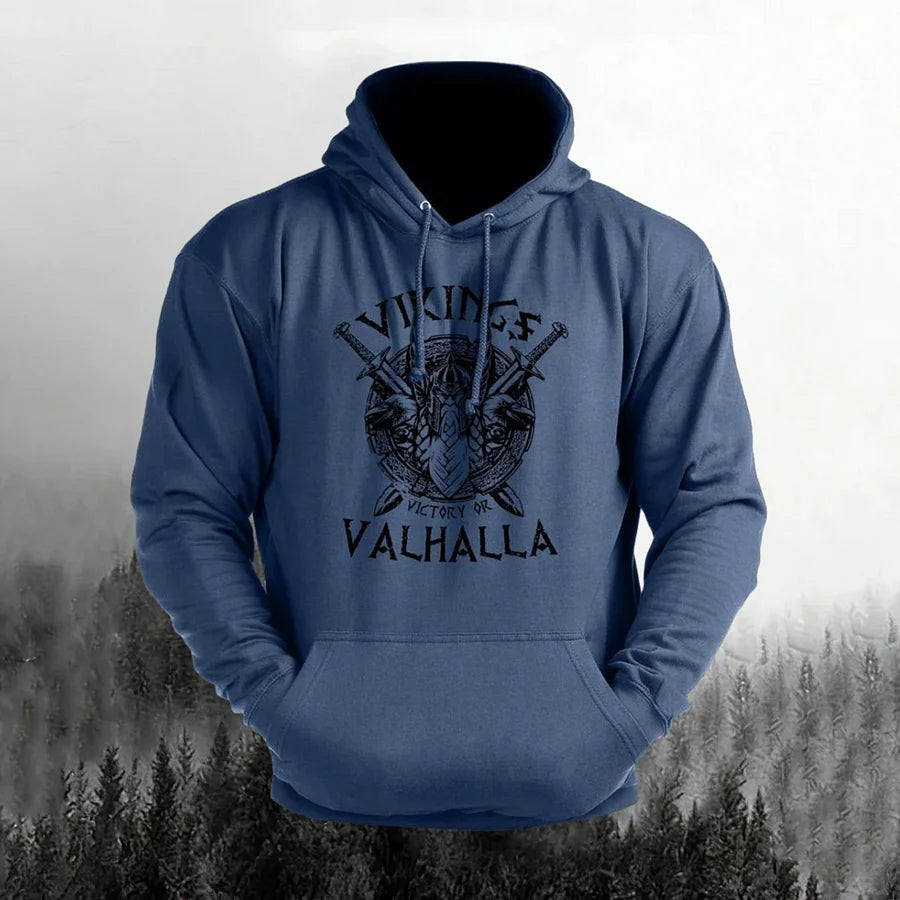 Cardydony Man's Vintage Victory Or Valhalla Casual Hoodie