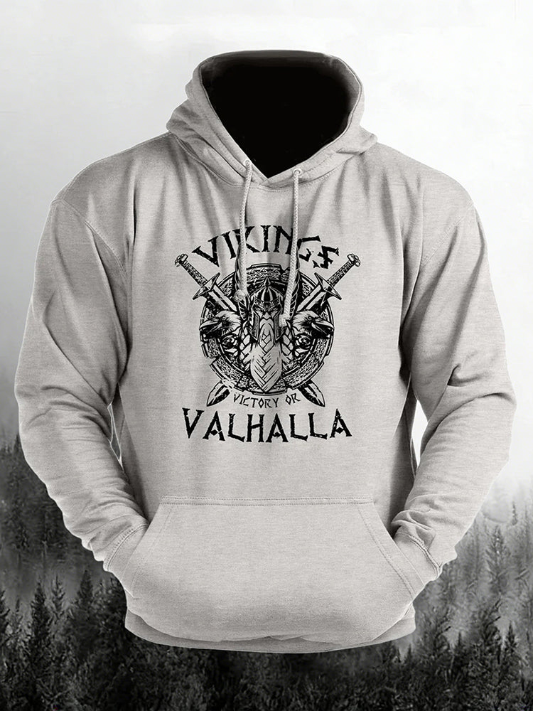 Cardydony Man's Vintage Victory Or Valhalla Casual Hoodie
