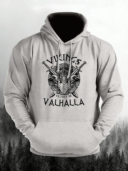 Cardydony Man's Vintage Victory Or Valhalla Casual Hoodie