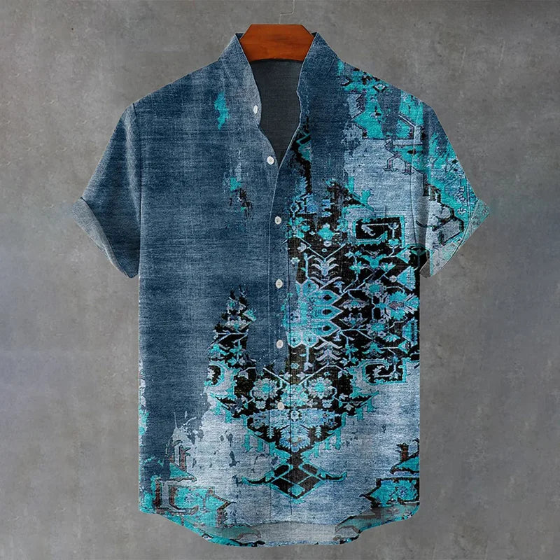 Cardydony Men's Abstract Art Geometry Print Casual Shirt