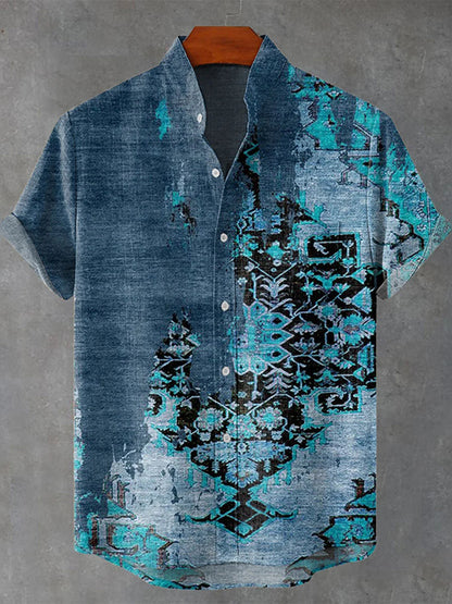 Cardydony Men's Abstract Art Geometry Print Casual Shirt