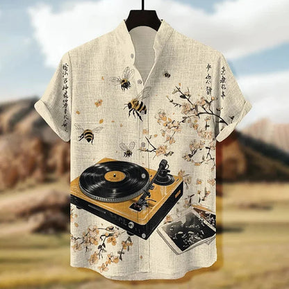 Cardydony Men's Calligraphy Art Bee Floral Casual Print