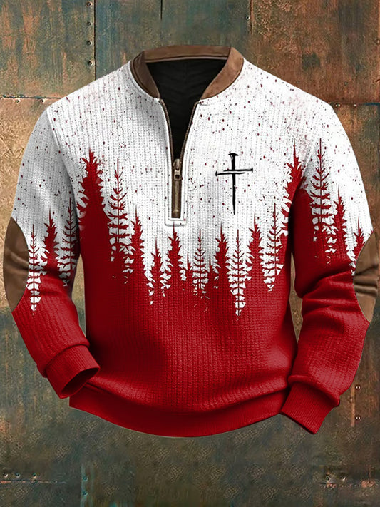 Cardydony Men's Christmas Faith Printed Zipper Knit Sweatshirt