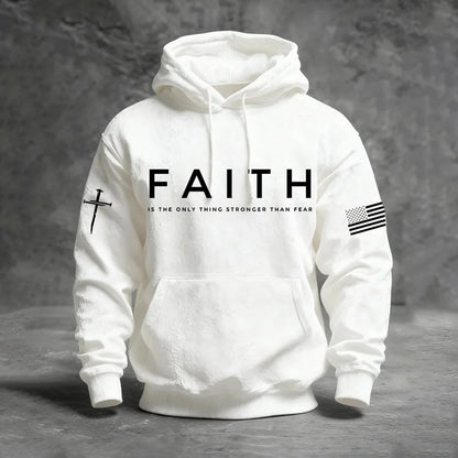Cardydony Men's Faith Is The Only Thing Stronger Than Fear Print Casual Hoodie