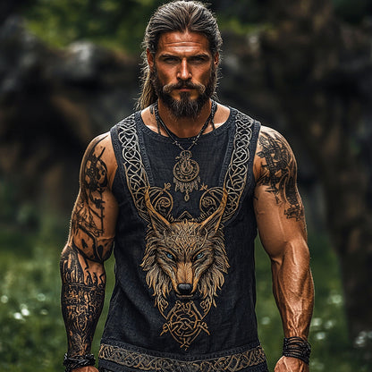Cardydony Men's Print Viking Wolf With Celtic Knot Art Pattern Tank Top
