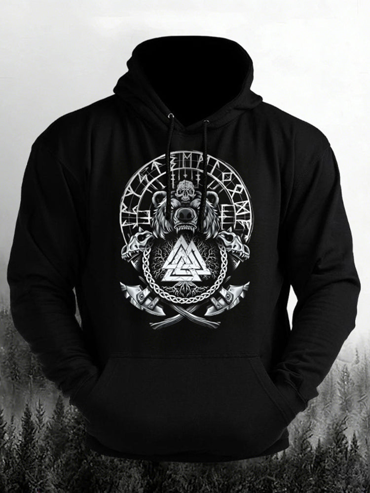 Cardydony Men's Retro Viking Print Long Sleeve Casual Hoodie