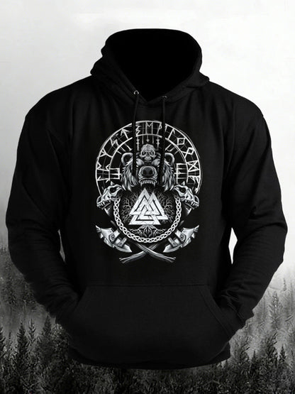 Cardydony Men's Retro Viking Print Long Sleeve Casual Hoodie