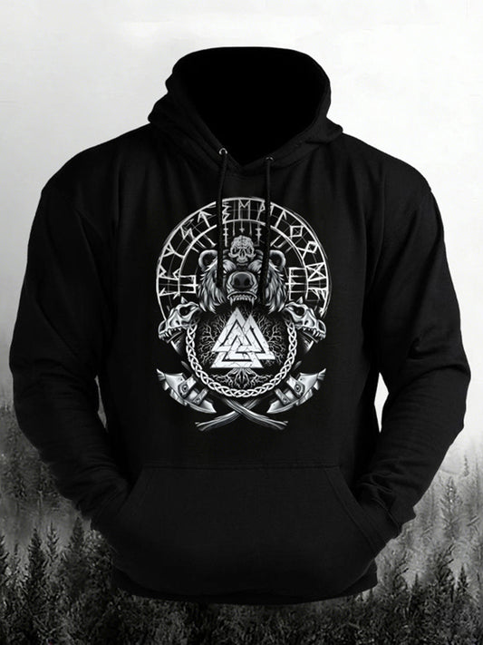 Cardydony Men's Retro Viking Print Long Sleeve Casual Hoodie