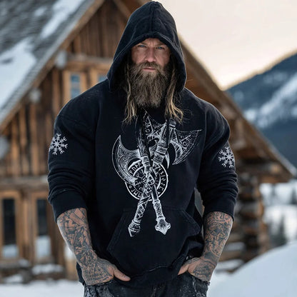 Cardydony Men's Retro Viking Vegvisir With Axe Print Graphic Hoodie