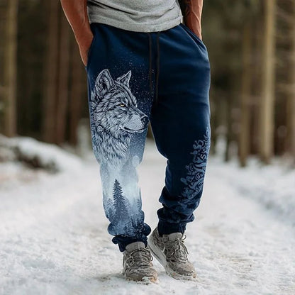 Cardydony Men's Retro Viking Wolf Head Pattern Comfortable Knit Pants