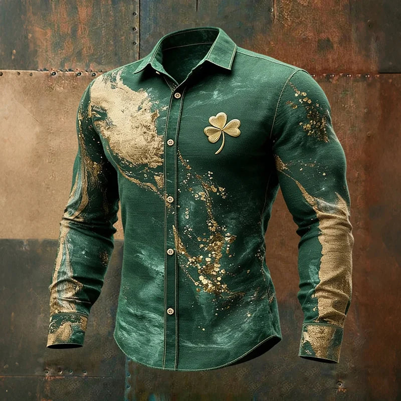 Cardydony Men's St. Patrick's Day Shamrock Art Print Shirt