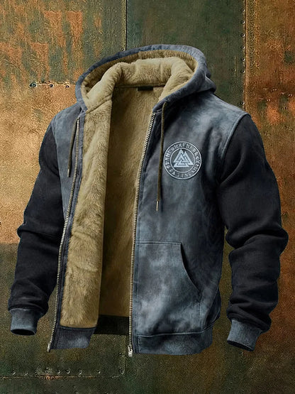 Cardydony Men's Viking Style Nordic Vegvisir Pattern Zipper Jacket