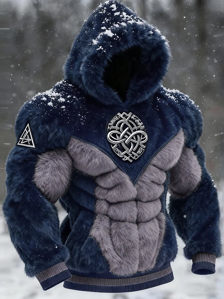 Cardydony Men's Viking Tribal Jacquard Celtic Muscle Line Inspired Art Plush Warm Hoodie