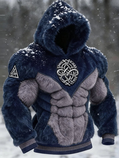 Cardydony Men's Viking Tribal Jacquard Celtic Muscle Line Inspired Art Plush Warm Hoodie