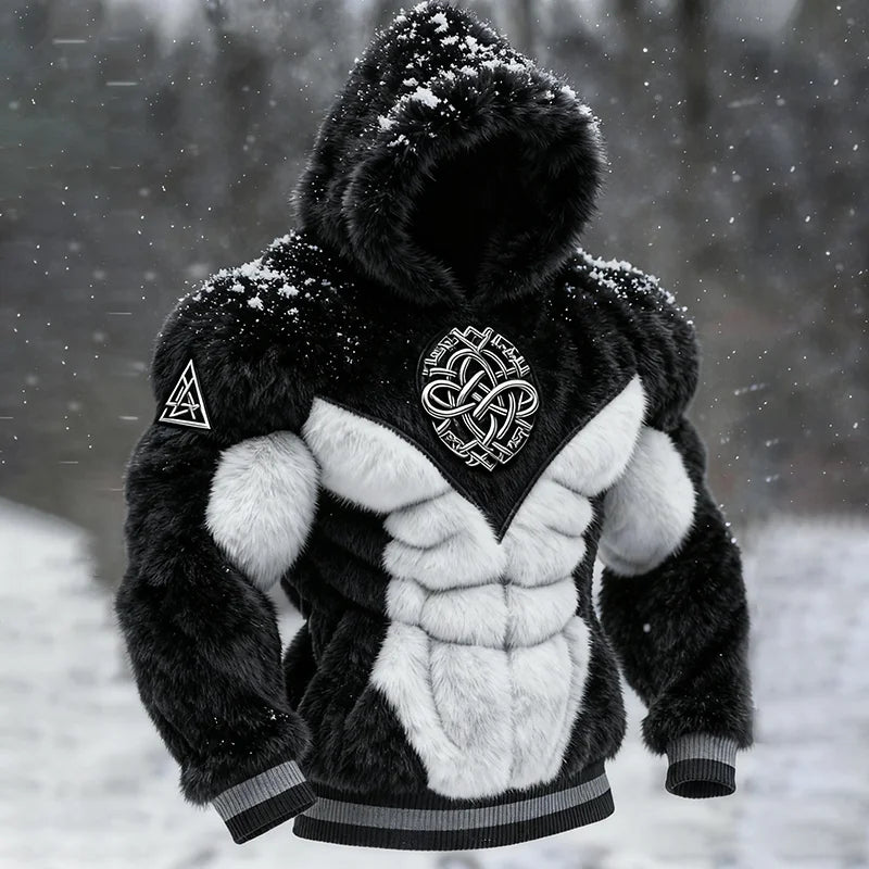 Cardydony Men's Viking Tribal Jacquard Celtic Muscle Line Inspired Art Plush Warm Hoodie