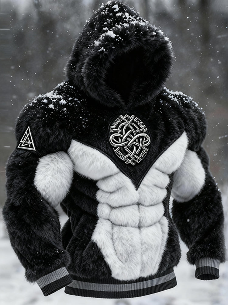 Cardydony Men's Viking Tribal Jacquard Celtic Muscle Line Inspired Art Plush Warm Hoodie