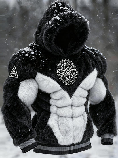 Cardydony Men's Viking Tribal Jacquard Celtic Muscle Line Inspired Art Plush Warm Hoodie