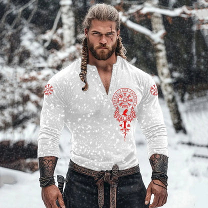 Cardydony Men's Viking Tribe Basic Button V-neck Long Sleeve T-shirt
