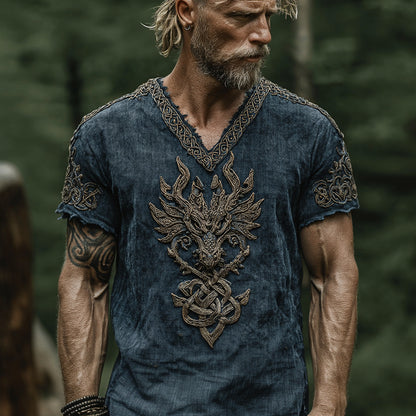 Cardydony Men's Vintage Viking Dragon Celtic Art Linen Blend T-shirt