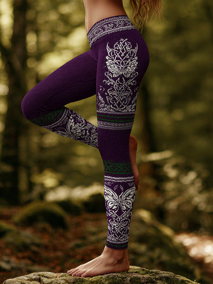 Cardydony Retro Butterfly Pattern Celtic Knot Design Women's Knitted Tight-fitting Leggings