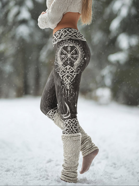 Cardydony Retro Viking Style Star And Moon Myth Women's Tight Knit Leggings
