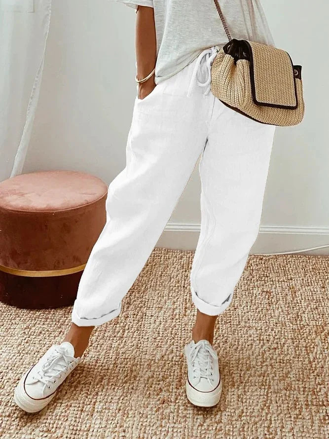Cardydony Solid Color Insert Pocket Drawstring Casual Pants