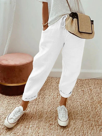 Cardydony Solid Color Insert Pocket Drawstring Casual Pants