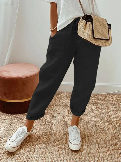 Cardydony Solid Color Insert Pocket Drawstring Casual Pants