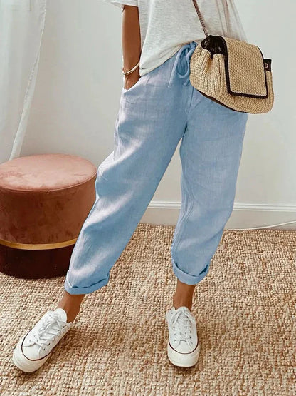 Cardydony Solid Color Insert Pocket Drawstring Casual Pants
