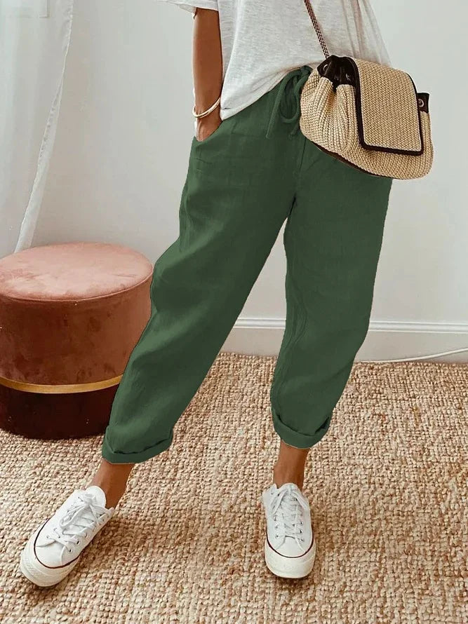 Cardydony Solid Color Insert Pocket Drawstring Casual Pants