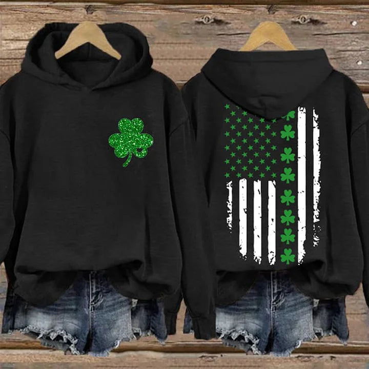 Cardydony St. Patrick's Day Flag Shamrock Print Casual Hoodie