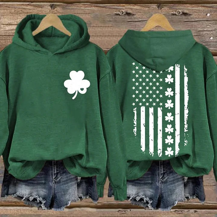 Cardydony St. Patrick's Day Flag Shamrock Print Casual Hoodie