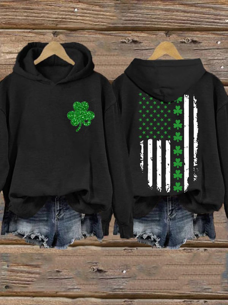Cardydony St. Patrick's Day Flag Shamrock Print Casual Hoodie