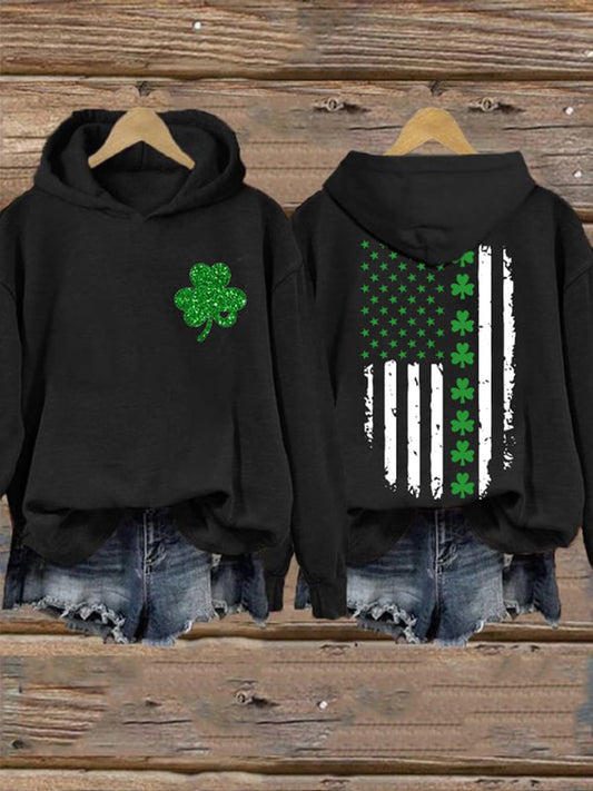Cardydony St. Patrick's Day Flag Shamrock Print Casual Hoodie