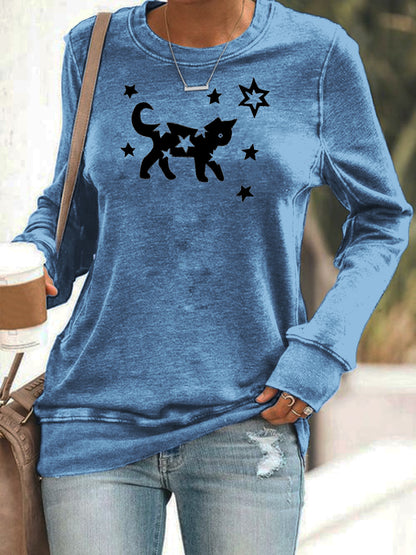 Cardydony Star & Cat Pattern Women's Casual Sweatshirt